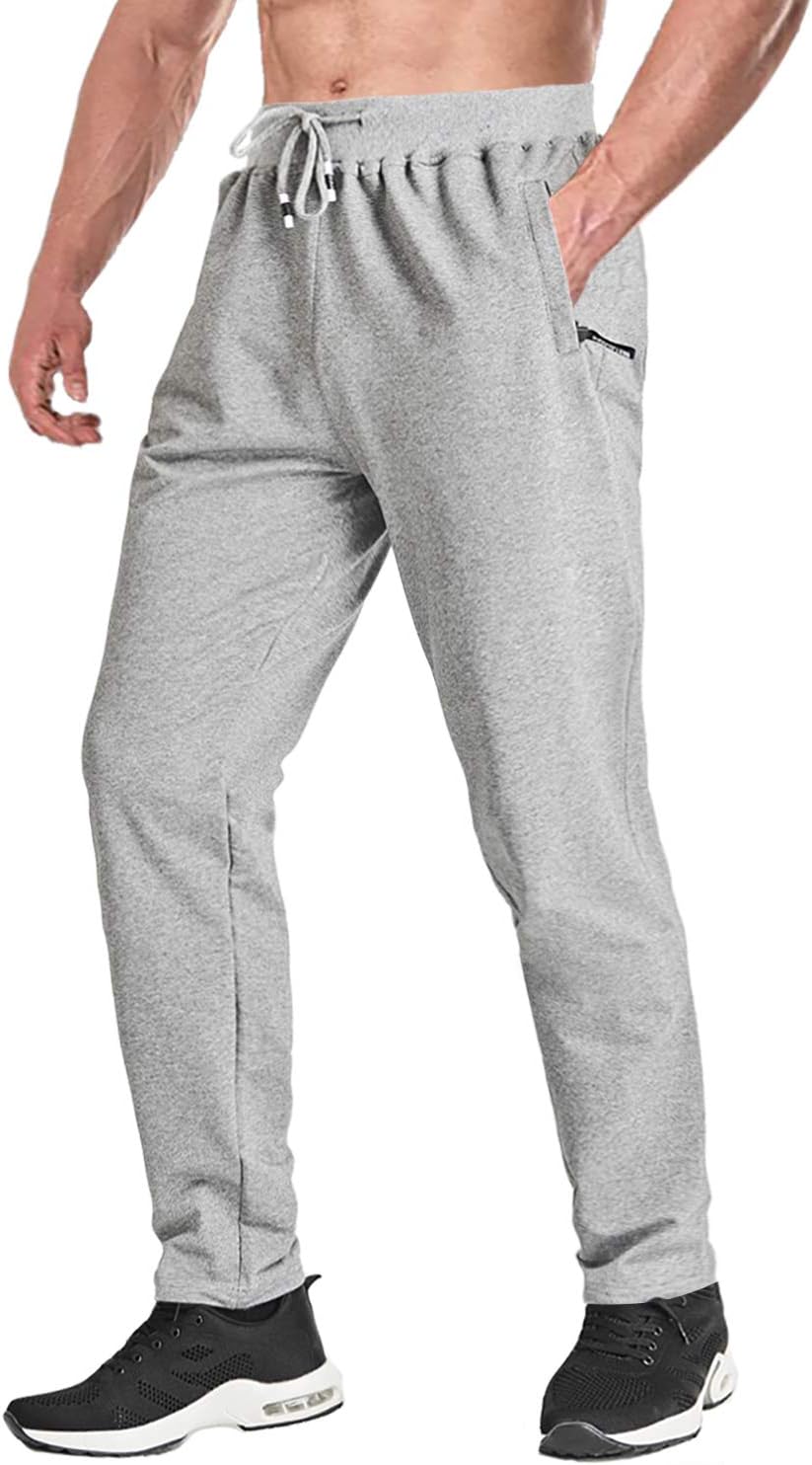Men's Elastic Joggers Open Bottom Running Pants Comfortable Casual Trousers with Zipper Pockets