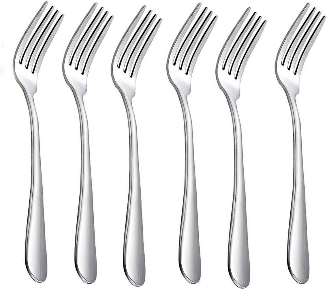 HornTide 6-Piece Dinner Forks Set, 4 Tines Table Fork Flatware Stainless Steel Mirror Polishing 8-Inch 20cm, Ideal for Home Kitchen and Restaurant