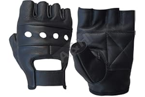 KASIYLUX A&H Apparel Leather Motorcycle Glove Genuine Cowhide Fingerless Leather Driving Gloves (Medium)