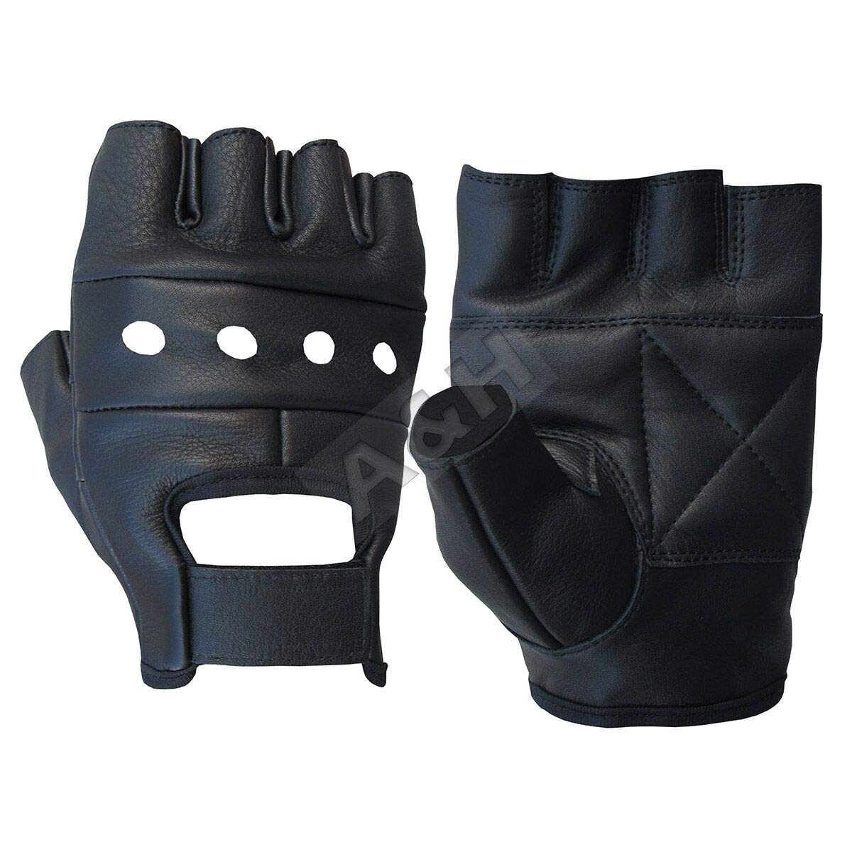Photo 1 of A&H Apparel Leather Motorcycle Glove Genuine Cowhide Fingerless Leather Driving Gloves (Medium)