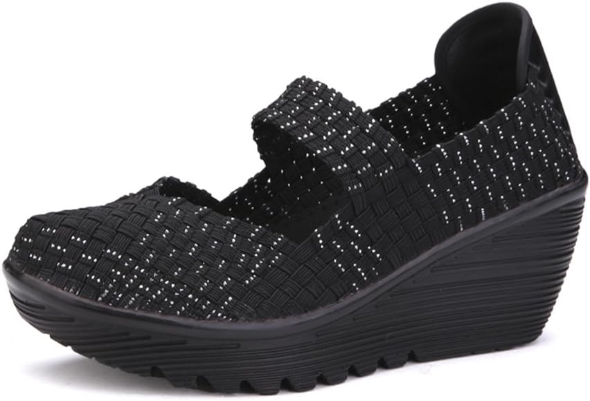 Womens Summer Breathable Wedges Mary Janes Sandals Closed Toe Weave Platform Heel Sandals Shoes