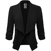 FASHIONOLIC Women's Stretch 3/4 Gathered Sleeve Open Blazer Jacket (Made in USA)