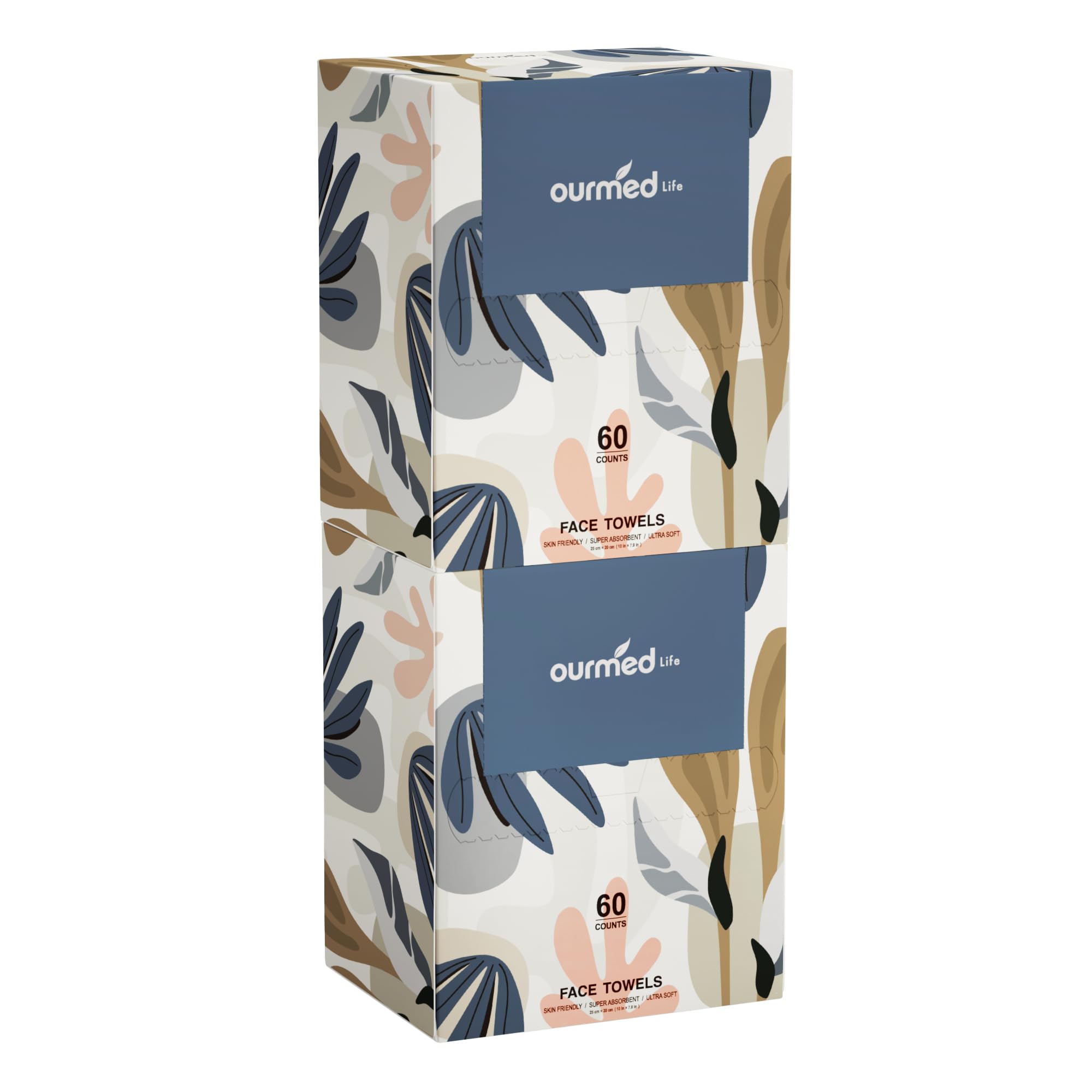 Ourmed Life Face Towels, Disposable Biodegradable Facial Towels for Sensitive Skin, Lint- Free Face Wipes for Washing Face, Skincare and Makeup Remover, Dry Wipes, 10"×7.8" Extra Large, 120 Count — image 1