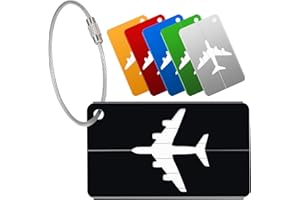 Yizhet Luggage Tags, 6 Pack Aluminium Alloy Suitcase Tag, 6 Colors Travel Labels Set with Steel Loop and ID Luggage Tags for Suitcases(BlackA, Green, Blue, Silver, Gold, Red)
