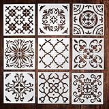 9 Pack Premium Quality Reusable Stencils (6x6 inch) Laser Cut Painting Stencil Painting Stencils for Painting on Wood,Airbrush and Walls Art