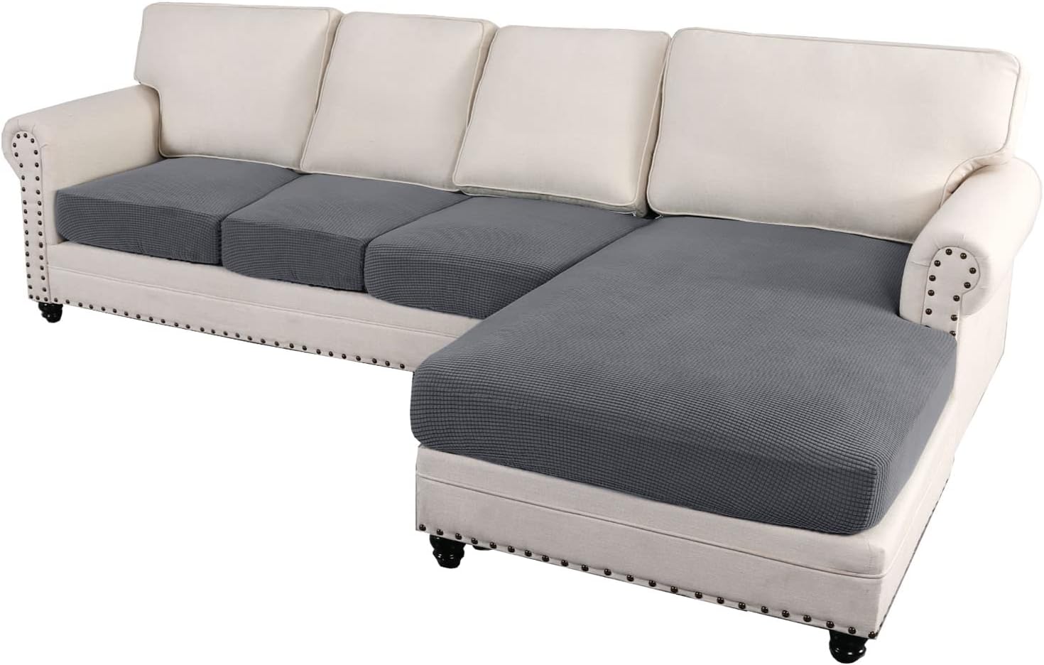 Slipcovers - H.VERSAILTEX Sectional Couch Covers 4 Pieces Sofa Seat L Shape Separate Cushion Couch Chaise Cover for Both Left/Right Sectional Couch (XL Sofa 3 Seater + 1 Chaise, Grey)