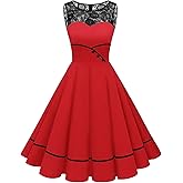 Bbonlinedress Women's 50s Vintage Floral Lace Retro Rockabilly Sleeveless Round Neck Cocktail Party Swing Dress