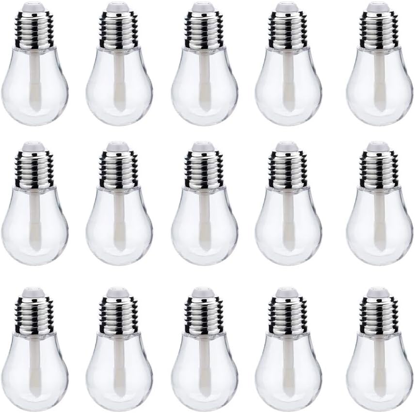 MIPAHI 15 Pieces 6ml Cute Little Light Bulb Shape Lip Gloss Tube Mini Refillable Lip Balm Bottles Cosmetic Containers Make Up Beauty Tools Empty Plastic Lip Balm Tubes Creative