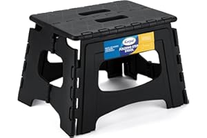 Korpai Upgrade 9" Folding Step Stool for Adults and Kids Holds Up to 300 lbs,Non-Slip Folding Stools with Portable Handle, Compact Plastic Foldable Step Stool for Bathroom, Kitchen,Black,1 PC
