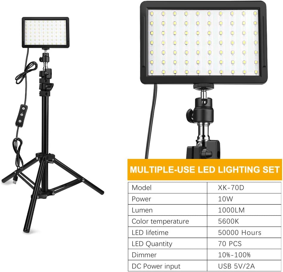 3 Packs 70 LED Video Light with Adjustable Tripod Stand/Color Filters, Obeamiu 5600K USB Studio Lighting Kit for Tablet/Low Angle Shooting, Collection Portrait YouTube Photography : Camera & Photo