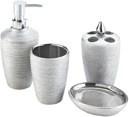 Amazon Com Decorative Bath Soap Dispenser Silver Shimmer 4 Piece