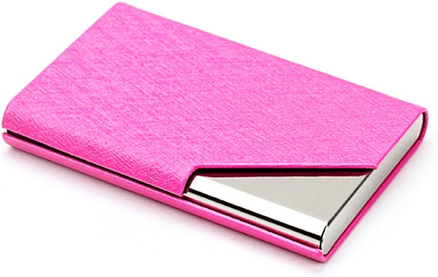 Fashion Business Card Holder Men and Women Metal PU Card Holder Large Capacity(Rose Red)