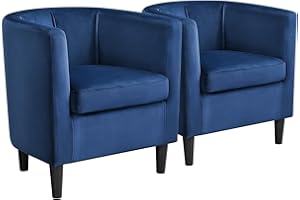 Yaheetech Velvet Accent Chair, Modern and Comfortable Armchairs, Upholstered Barrel Sofa Chair for Living Room Bedroom Waiting Room, Set of 2, Blue