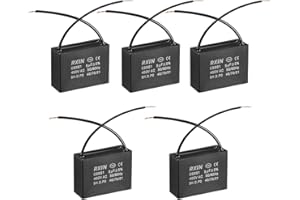 uxcell Ceiling Fan Capacitor CBB61 5uF 450V AC 2 Wires Metalized Polypropylene Film Capacitors 47x17.5x34.5mm for Water Pump Motor Generator, Pack of 5