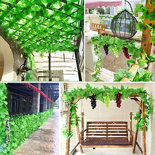 YEDREAM 2 PCS Artificial Grape Vines with 3 Strings Grapes, Each 7.7 Feet Fake Foliage Hanging Plant with 66 Pieces Leaves for Wedding Home Indoor Outdoors Party Garden Wall Decoration(Large Leaves)