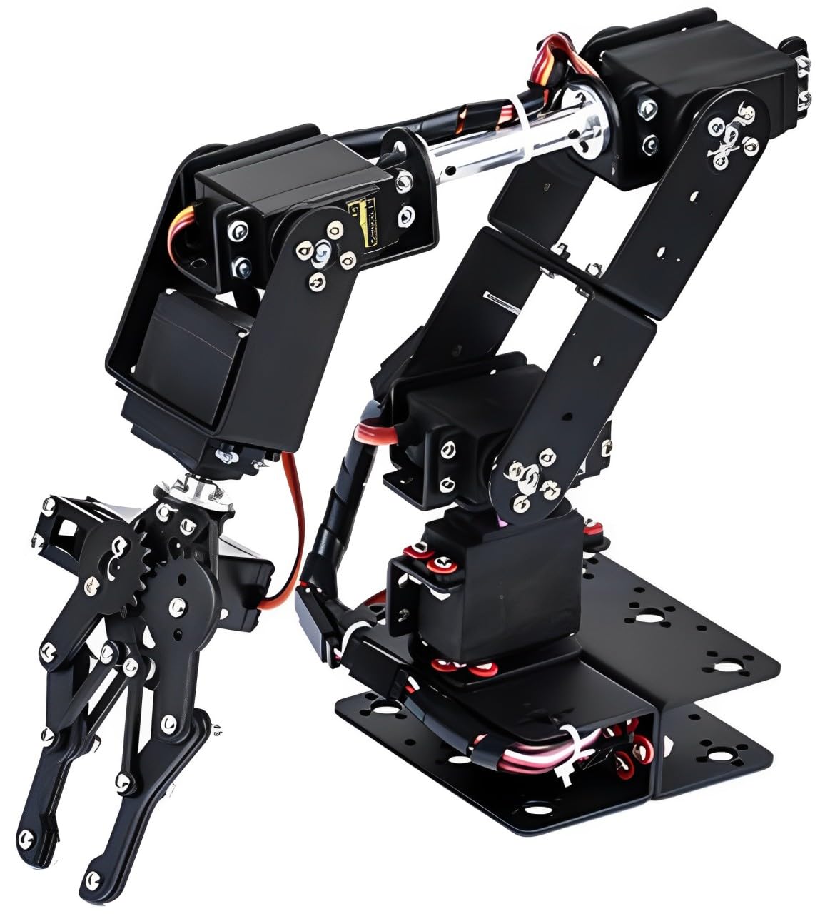 Sharainn Robot Arm, 6DOF Metal Mechanical Arm Clamp Claw Kit with 6 Servo Motors, High Stability, Flexible Steering Joint, Black, Manipulator