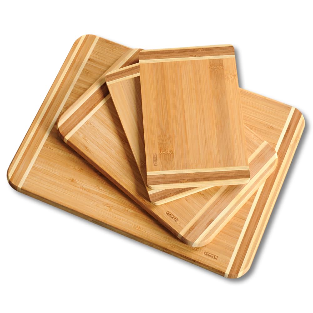 KESPER Set of 4 Chopping Boards, Material: Bamboo, Dimensions: W 38 x H 28.5 x D 1.6 cm, Colour: Brown, 58129