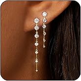 Lunvky 14K Gold Plated Dangle Earrings for Women Dainty Silver Drop Earring Trendy Small Long Dangling Wedding Bridesmaid Hoop Diamond Crystal Cute Earring Jewelry Valentine Gifts