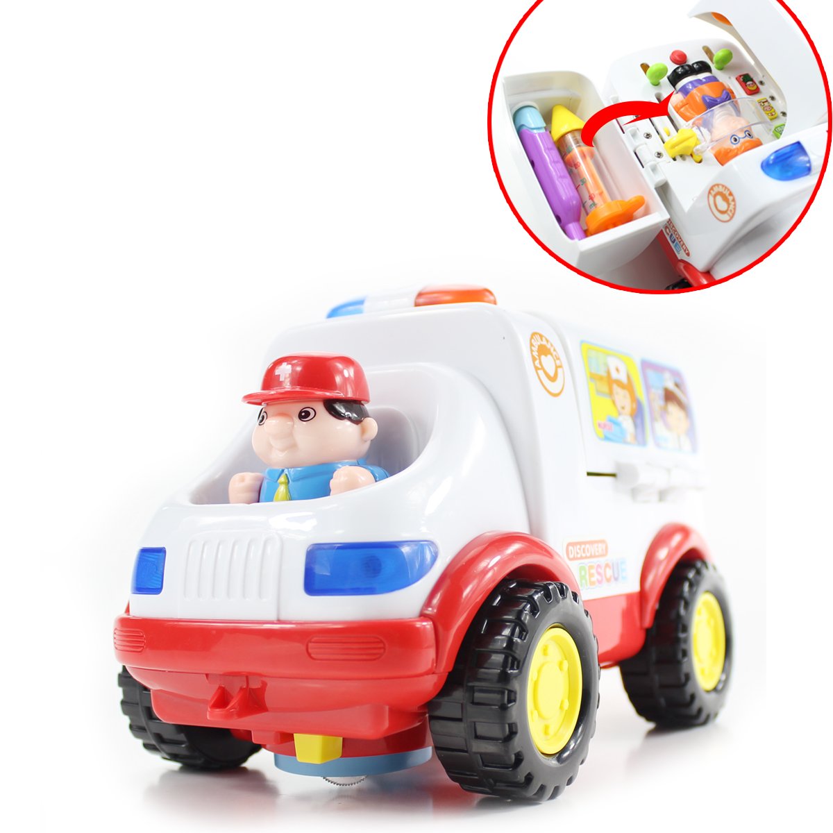 fisca Baby Toys Musical Ambulance Doctor Vehicle Set for Baby & Toddler, Learning Educational Medical Kit Car with Lights and Sounds - Intellectual Self Driving Truck