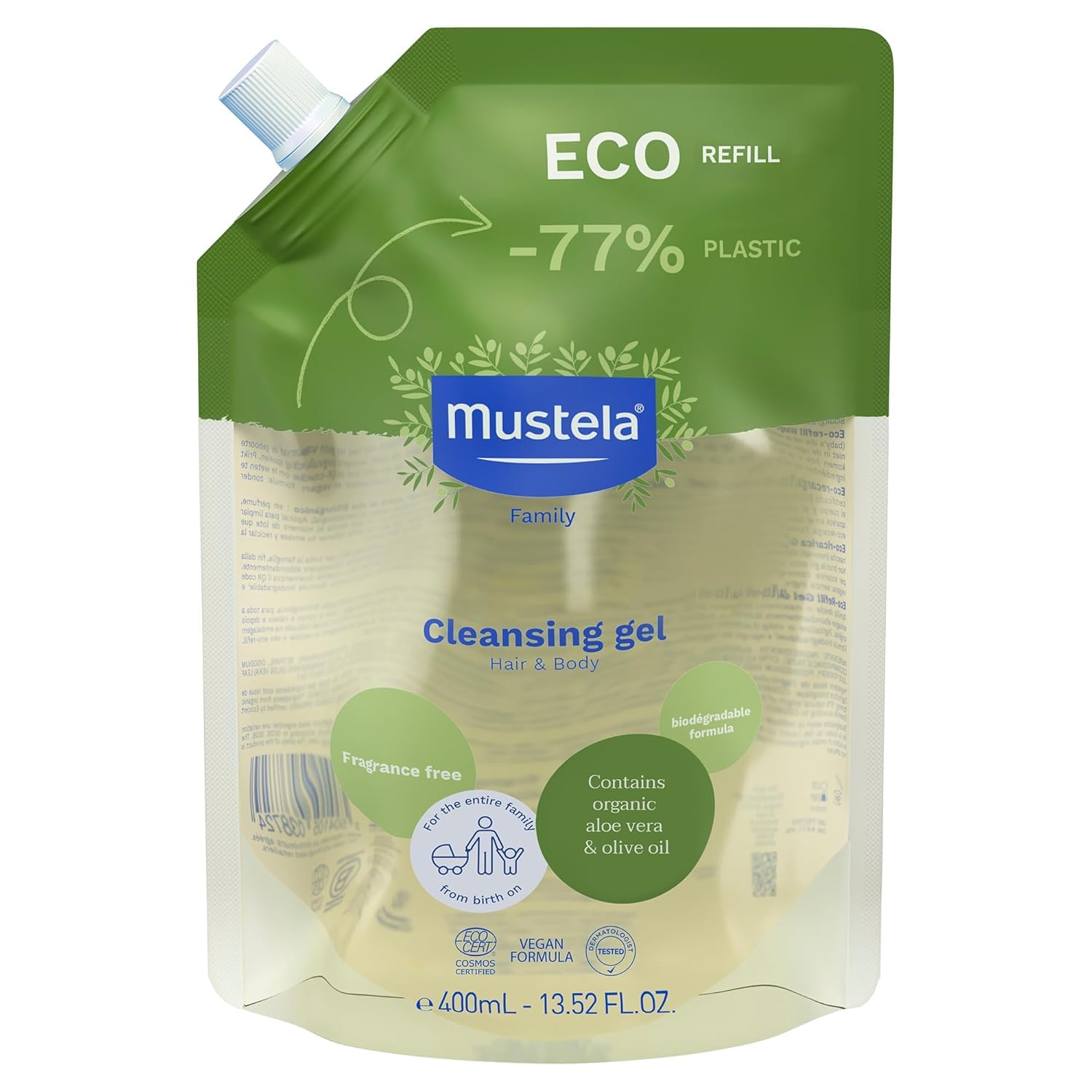 Eco Refill Pack Organic Wash Gel 400 ml for Body and Hair from Birth Mustela