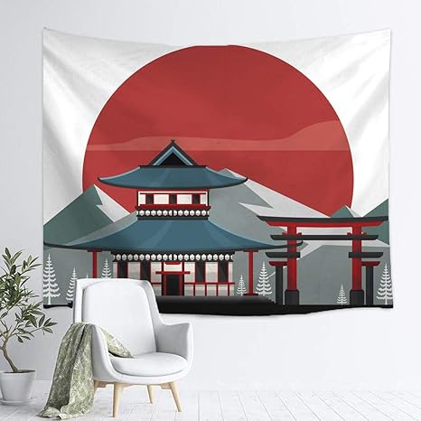 Amazon Co Jp Semaxy 和風建物 タペストリー 壁掛け おしゃれ インテリア 和風飾り 装飾布 寝室の装飾 部屋 窓 トップ飾り 個性 お祭り 家庭飾り 多機能 装飾用品 模様替え 個性 プレゼント 150x150cm A ホーム キッチン