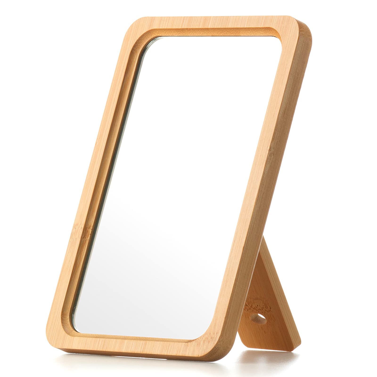 Photo 1 of Jasefa Natural Bamboo Desk Table Mirror, Folding Makeup Mirror with Handheld/Stand,Portable Small Desktop Cosmetic Mirror Good for Travel, Cosmetic, Office,6.5" W x 9.1" L