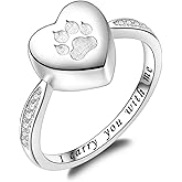 Fookduoduo 925 Sterling Silver Paw Print Urn for Ashes I Carry You with me Cremation Jewelry Dog Cat Claw Urn Finger Ring for Pet Lovers