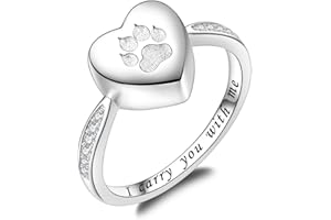 Fookduoduo 925 Sterling Silver Paw Print Urn for Ashes I Carry You with me Cremation Jewelry Dog Cat Claw Urn Finger Ring for Pet Lovers
