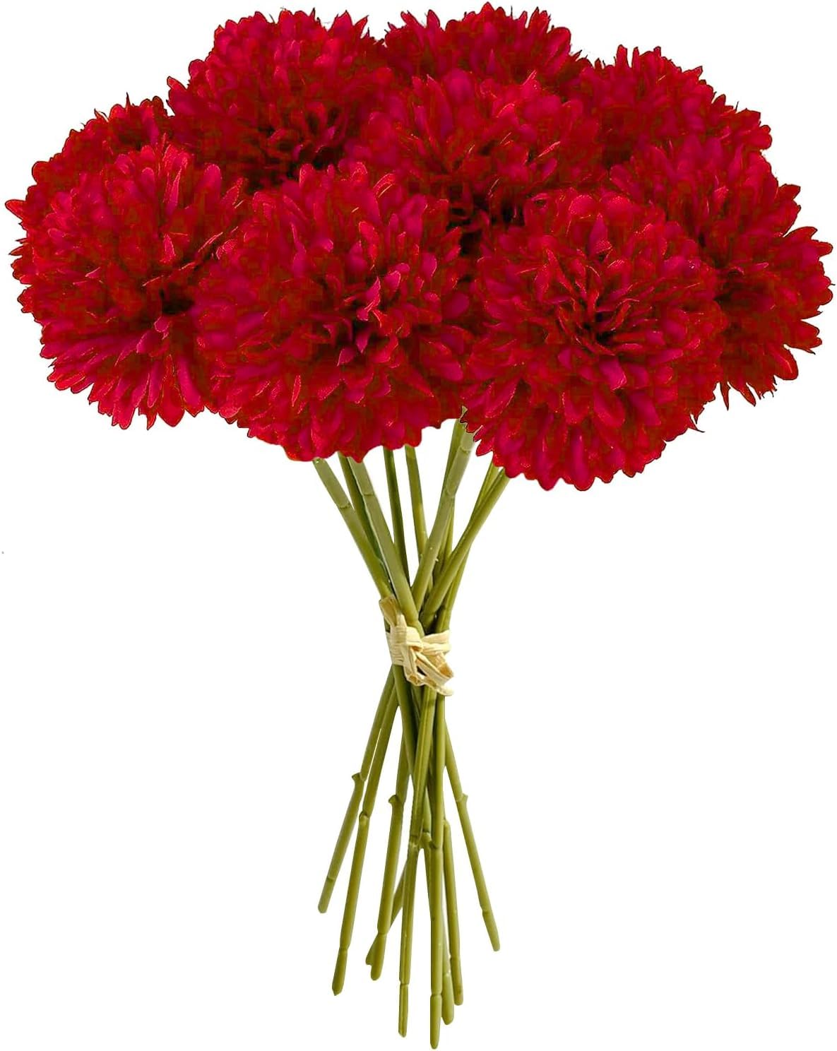 PacuM 12 Pcs Artificial Chrysanthemum Ball Flowers 28CM Artificial Flowers Faux Ball Chrysanthemum Bouquet Silk Bridal Wedding Bouquet for Home Garden Party Office Autumn Decor (Red)