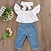 ViWorld Toddler Baby Girls Pant Set Kid Off Shoulder Tops Denim Pants Jeans 3PCS Outfits Set (White, 110(4-5Years))