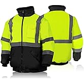 FONIRRA High Visibility Safety Bomber Jackets with Fleece Liner,ANSI Class 2 Reflective Waterproof Jacket for Men
