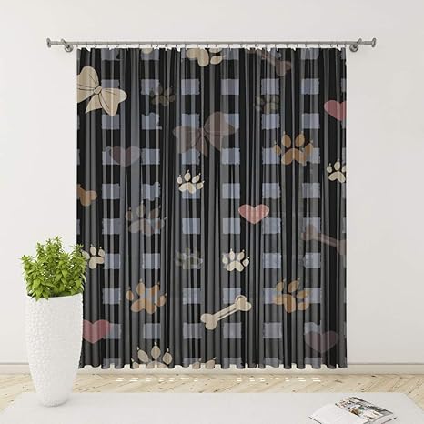 Amazon 旅人 カーテン レースカーテン Uvカット 半遮光 遮熱 目隠し 省エネ 外から見えにくい 犬の足跡 黒 おしゃれ 薄手 柔らかい 通気性が良い 洗える 部屋 リビング 寝室 客間 2枚組 レースカーテン オンライン通販