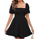 JKMNAO Women's Summer Square Neck Short Dress Puff Sleeve Off Shoulder Sundress Casual A Line Mini Graduation Dresses