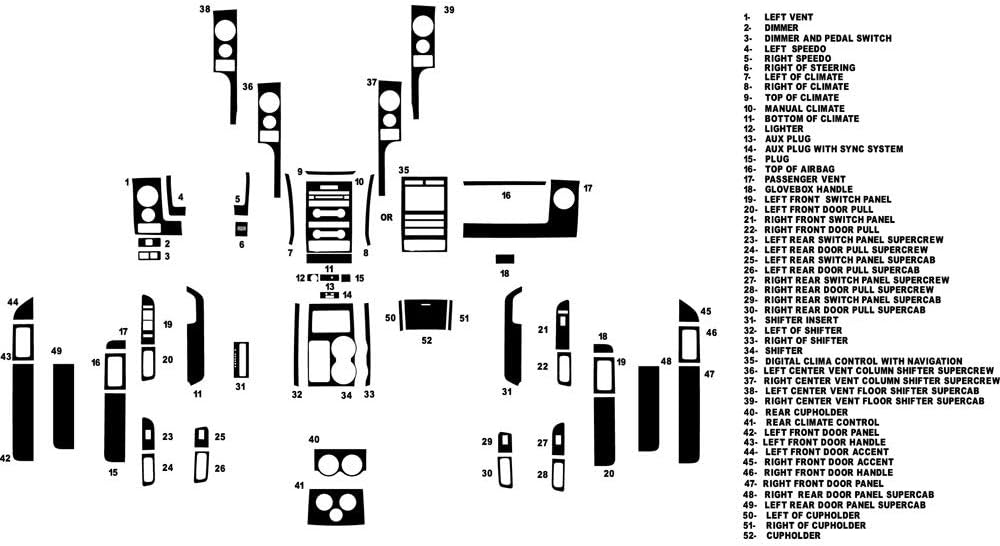Rvinyl Rdash Dash Kit Decal Trim for Ford F-150 2009-2012 - Carbon Fiber 4D (Black)