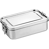 binsakao Stainless Steel Bento Box - Lunch Food Container - Large 47 oz Metal Lunch Box - 2 Compartments Food Container with Lock Clips - Dishwasher Safe 1400ML