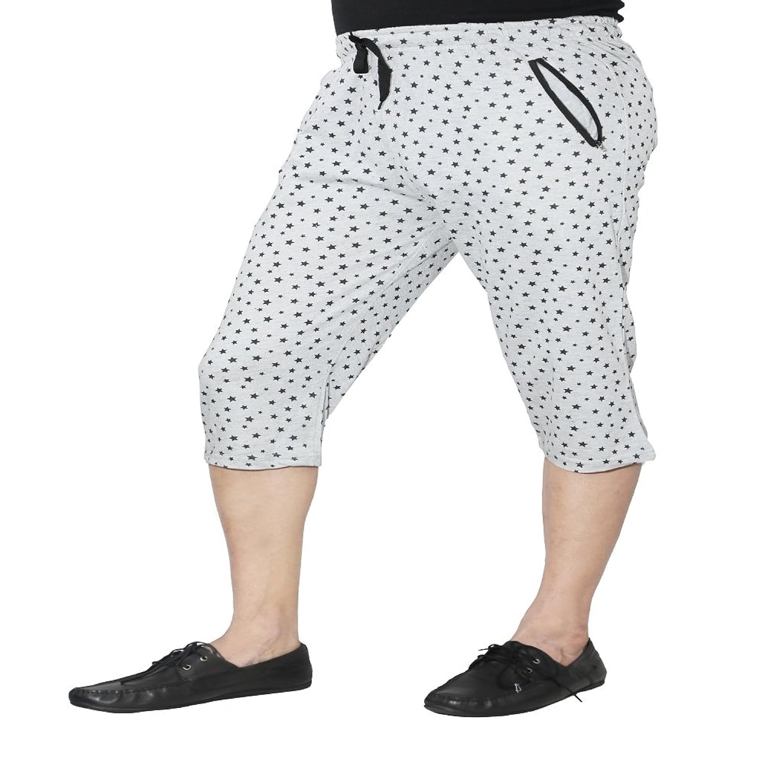 harvi mens grey colour 3/4 printed capri - comfortable sport summer wear boy's cotton three four