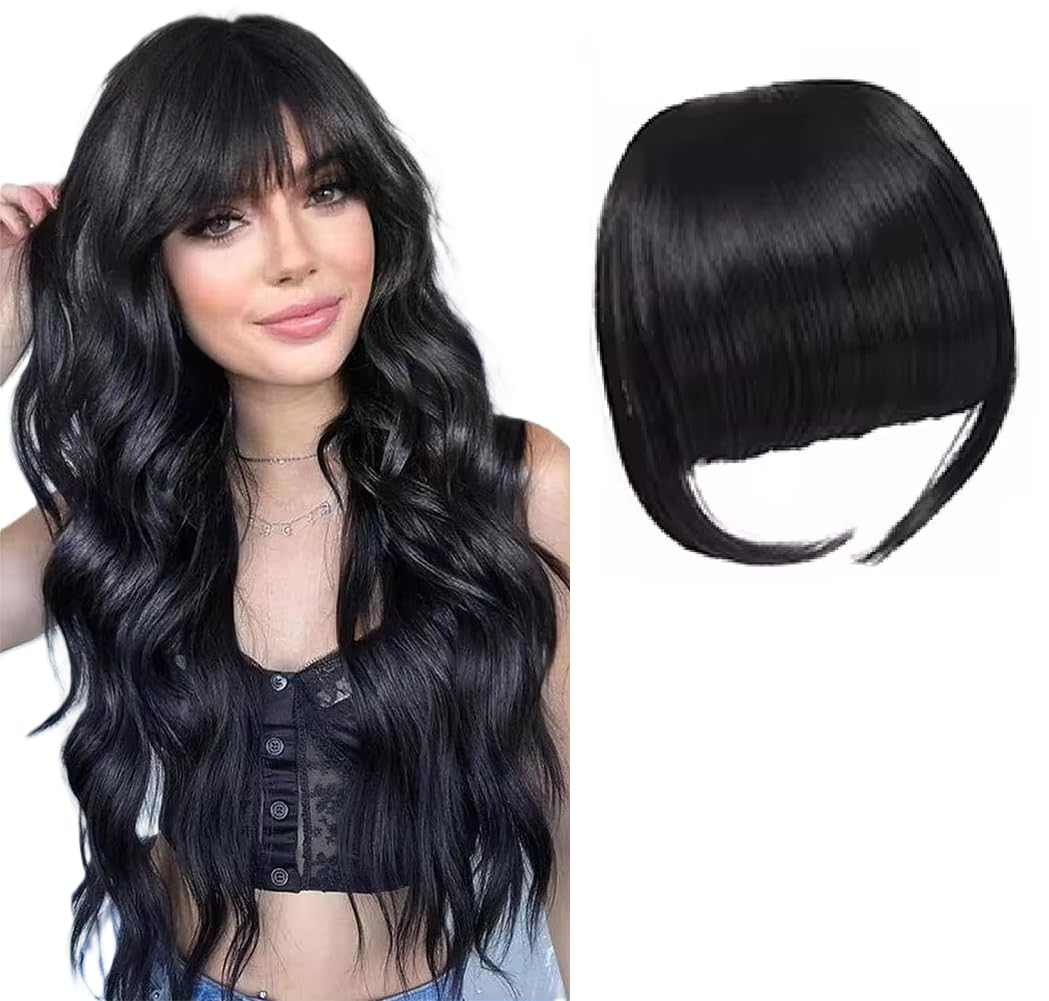 Clip In Human Hair Synthetic Fringe - Natural Black