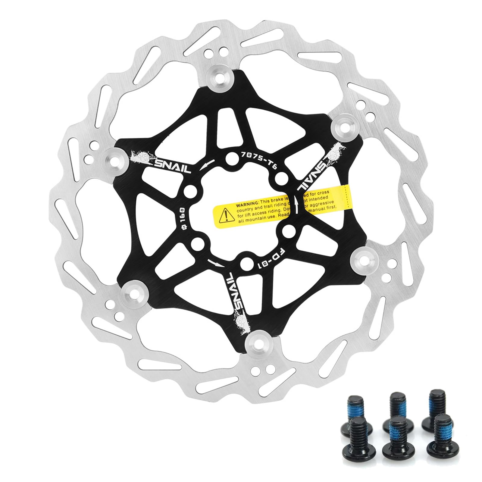 Yongness Floating Mountain Bike Brake Rotor, Hydraulic Brake Disc Rotor 160mm, 180mm, 203mm with 6 Bolts, Suitable for Road Bikes, MTB, BMX, Bicycle Parts (Black 160mm)