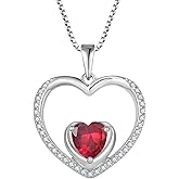FJ Heart Pendant Necklace 925 Sterling Silver Birthstone Jewelry for Women