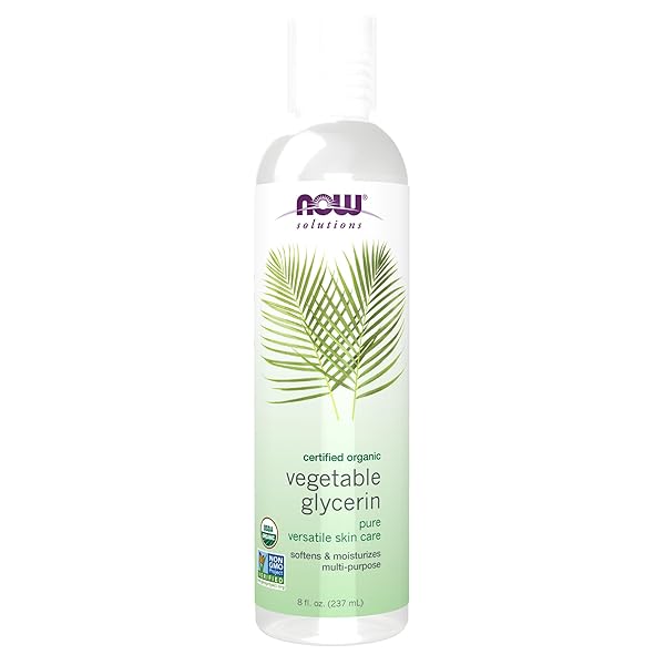 NOW FOODS SOLUTIONS, ORGANIC VEGETABLE GLYCERIN OIL, 100% PURE, SOFTENING AND MOISTURIZING MULTI-PURPOSE SKIN CARE, 8-OUNCE