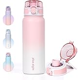 pluseight Stainless Steel Water Bottle 600ml（20oz） Insulated Water Bottle, Double Wall Stainless Steel Vacuum Bottle for Sports, Gym or Office (Pink White)