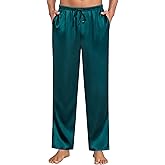 SWOMOG Mens Satin Silky Pajama Pants Soft Silk Long Pajama Bottoms with Drawstring & Button Fly & Pockets