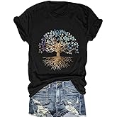 Women Tree of Life Shirt Vintage Plants Graphic Tees Nature Short Sleeve Casual Summer Tops