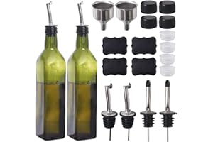 Newk Olive Oil Bottle, 500 ml Glasses Oil & Vinegar Cruet with Pourers + Funnel, Olive Oil Dispensing Cruets, Decanter, Caraf