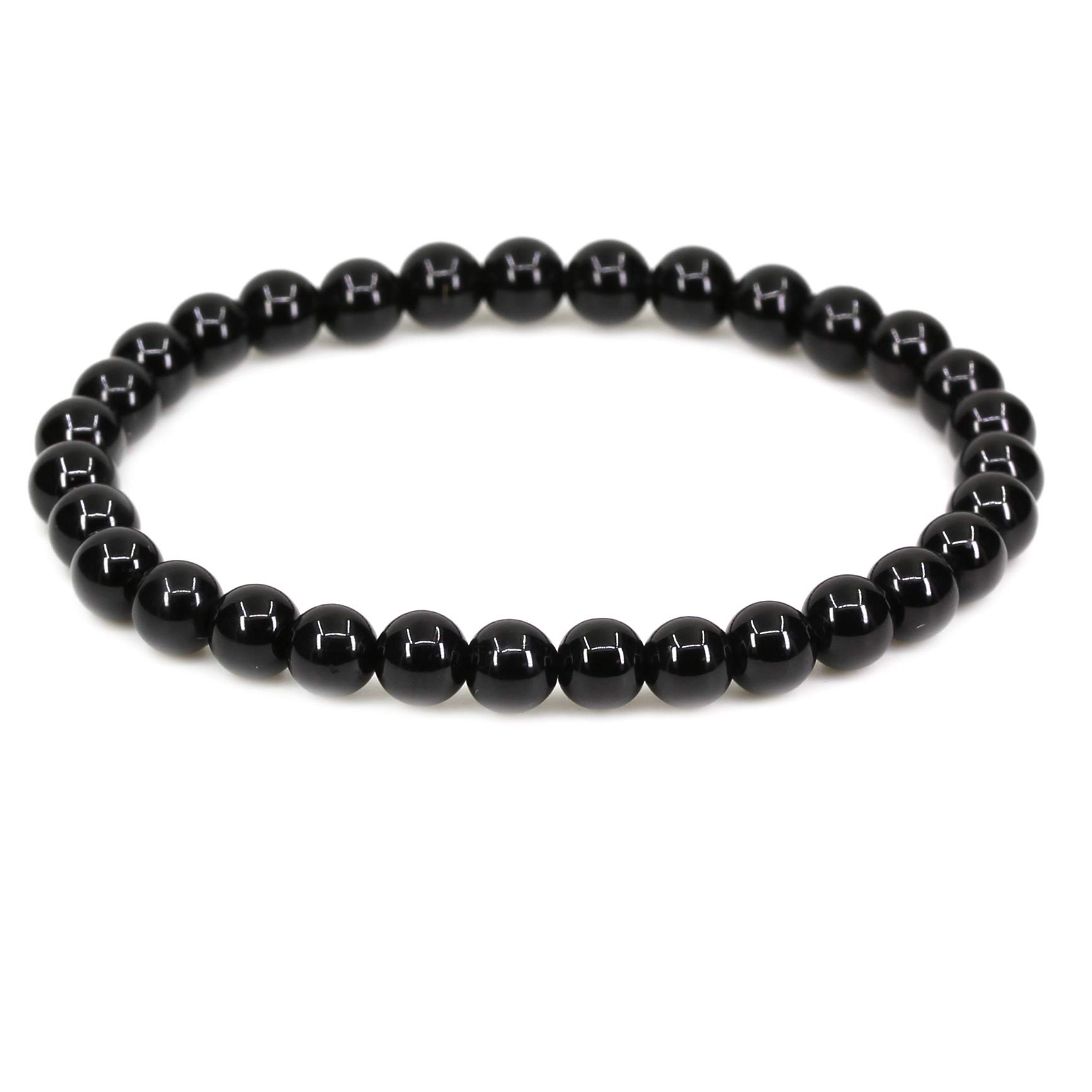CHENYUE Natural A Black Tourmaline Gemstone 6mm Round Beads Stretch Bracelet 7 Inch