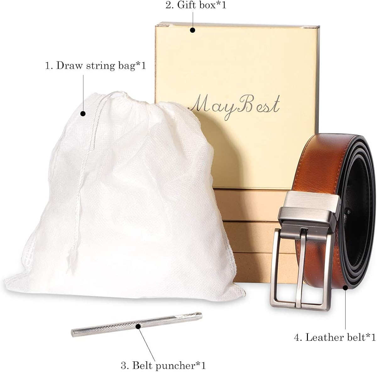 Leather Belts For Men - Mens Belt For Suits, Jeans, Uniform With Single Prong Buckle by MayBest: Clothing