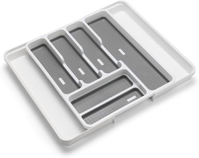 Addis Organizador de cajones Extensible para Cubiertos con 6 - 8 Compartimentos, White Grey, 6-8 Sections