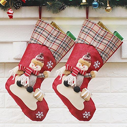 2 Pcs - Plaid Christmas Stockings for Decoration, 18" Snowman, Red