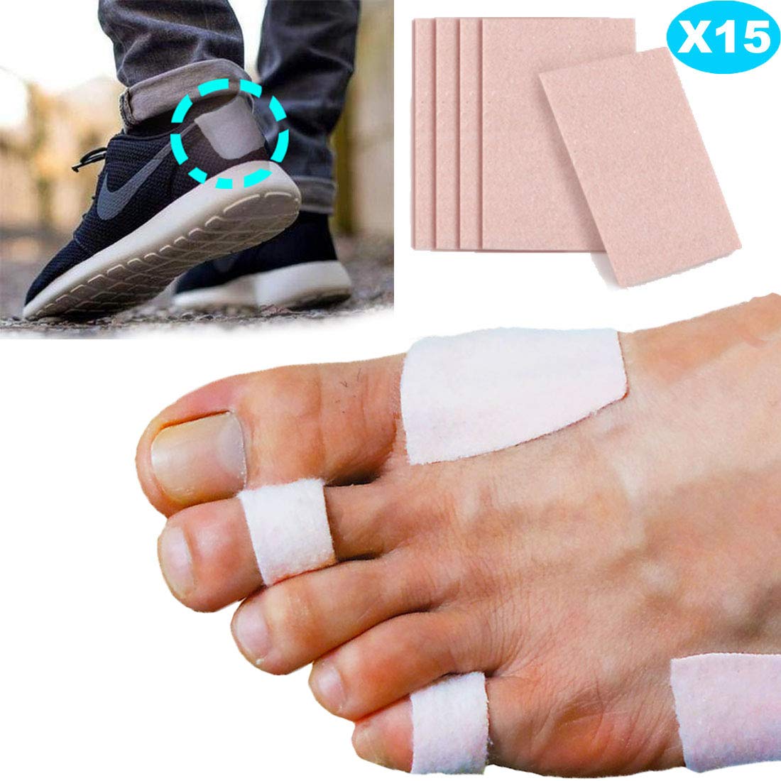 Mcvcoyh Moleskin Tapes (15 Count) 2 5/8Inch X 1 7/8 Inch for Feet, Adhesive Mole Skin Padding