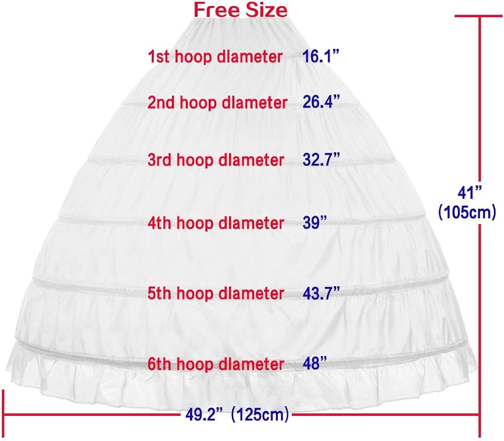 WOWBRIDAL Women 6 Hoops Skirt Crinoline Petticoats Slips Floor Length for Bridal Gown White at  Women’s Clothing store